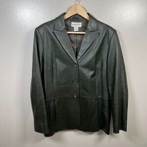 Vintage Pendleton Leather Blazer Jacket Womens Size XL Green Y2K Notch Collar